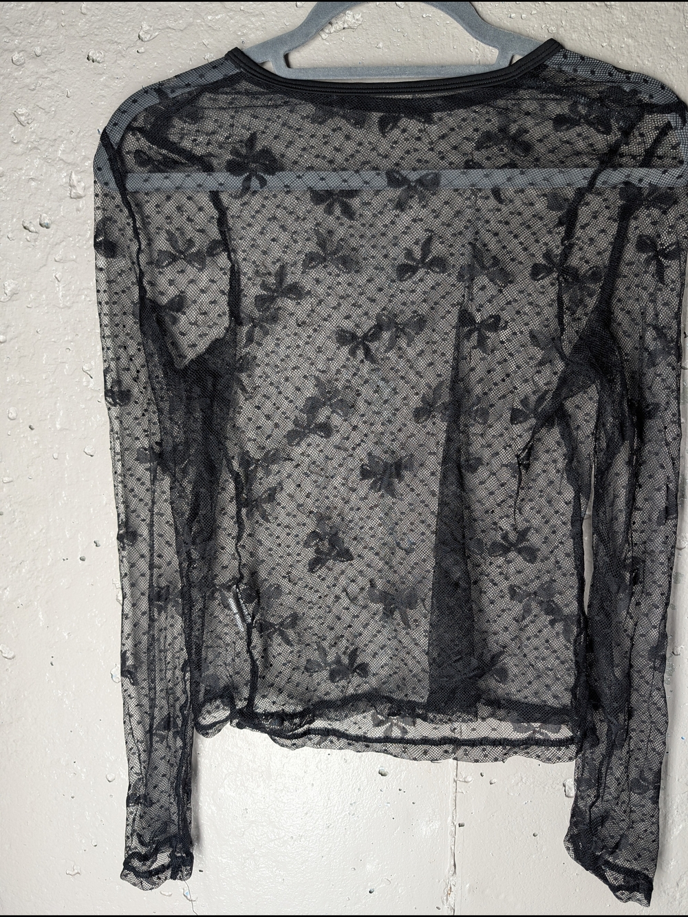 Sheer Black Bows Mesh Lace Long Sleeve Top